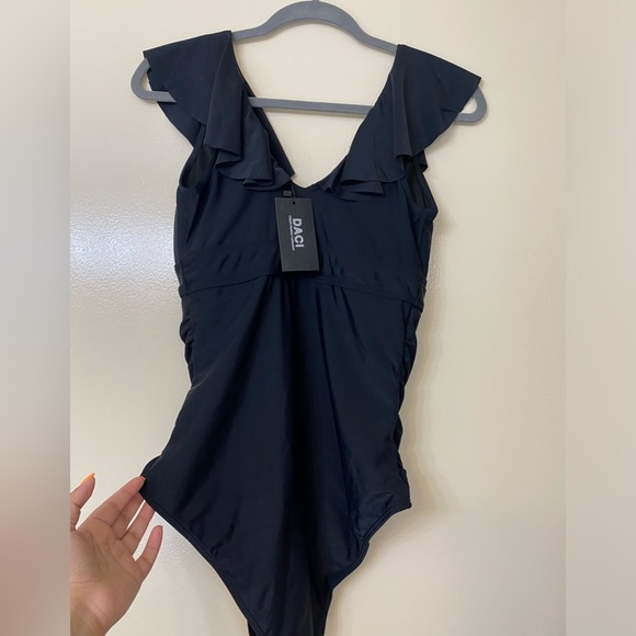 Black Ruffled tummy control one piece bathing suit  - Daci - Picture 6 of 8